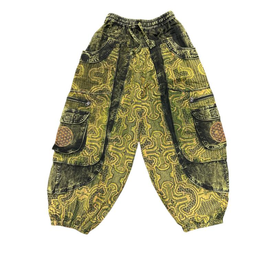 Pant - Patchwork - Cotton Stonewash Multi Green Patchwork Box Pocket Balloon Pant - hotRAGS.com
