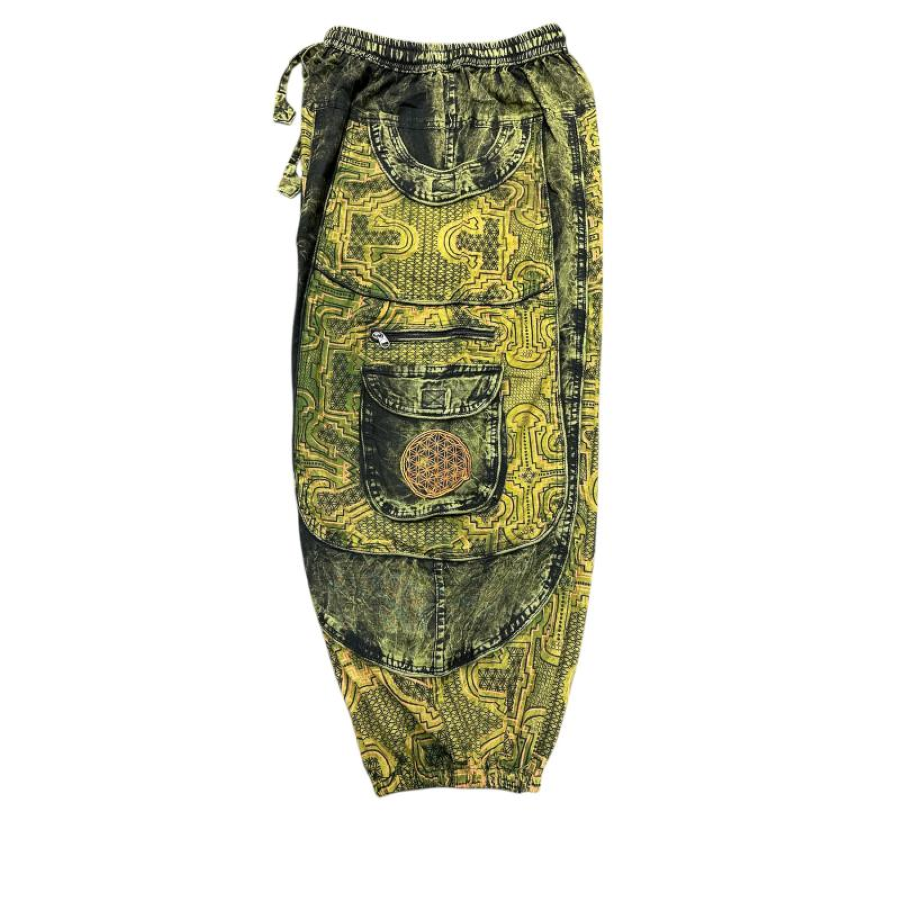 Pant - Patchwork - Cotton Stonewash Multi Green Patchwork Box Pocket Balloon Pant - hotRAGS.com