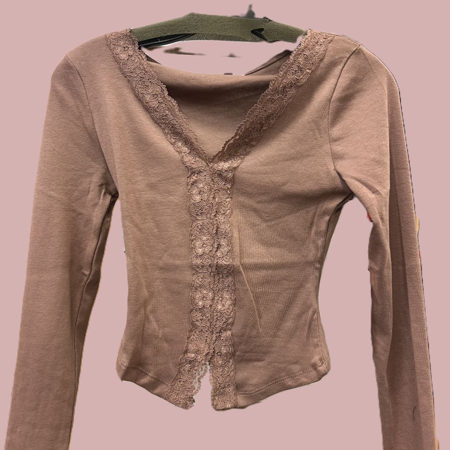 Jr Long Sleeve Top  - Lace - Mocha - hotRAGS.com