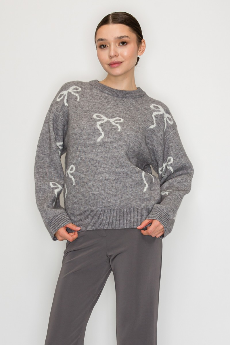 Sweater - Bows Allover - Grey - hotRAGS.com