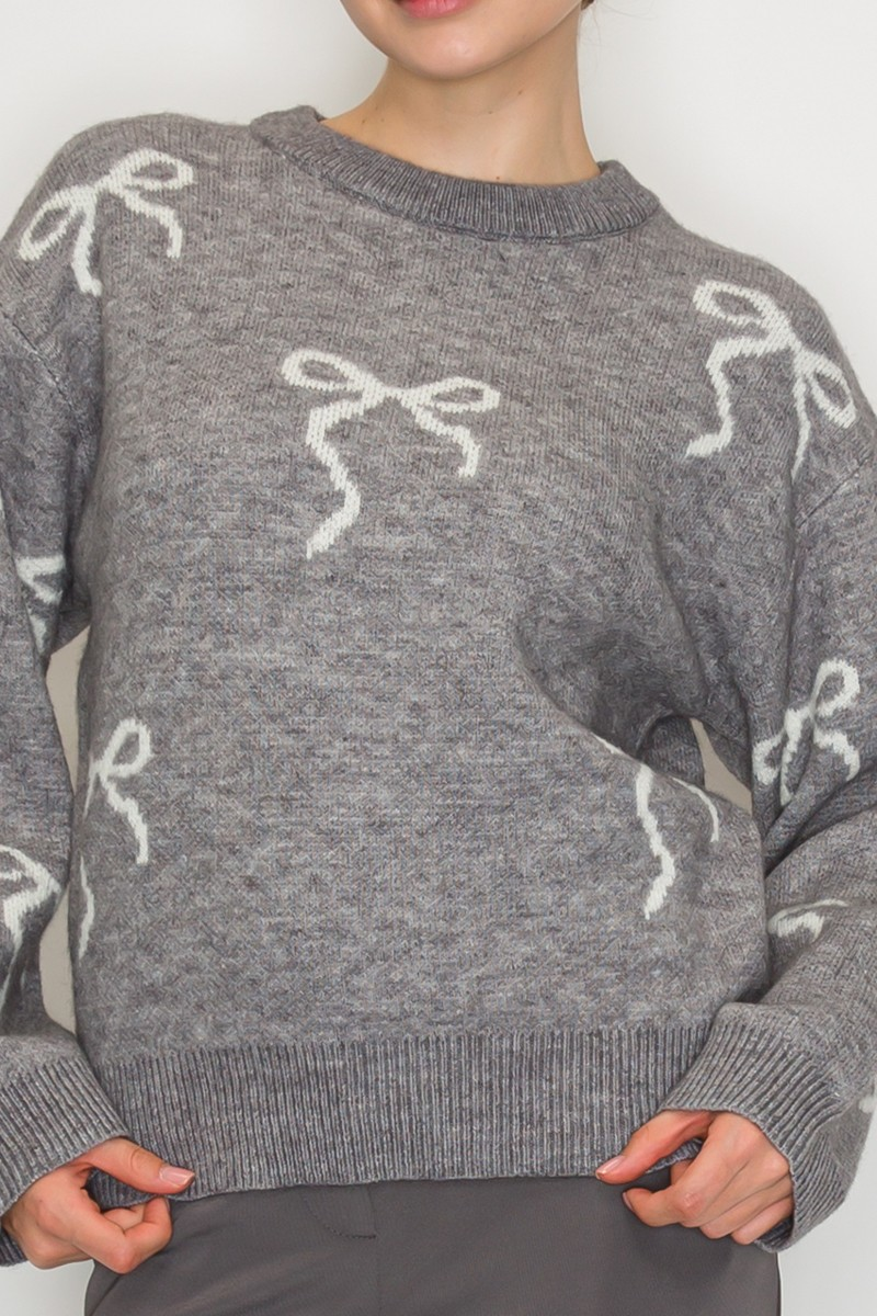 Sweater - Bows Allover - Grey - hotRAGS.com