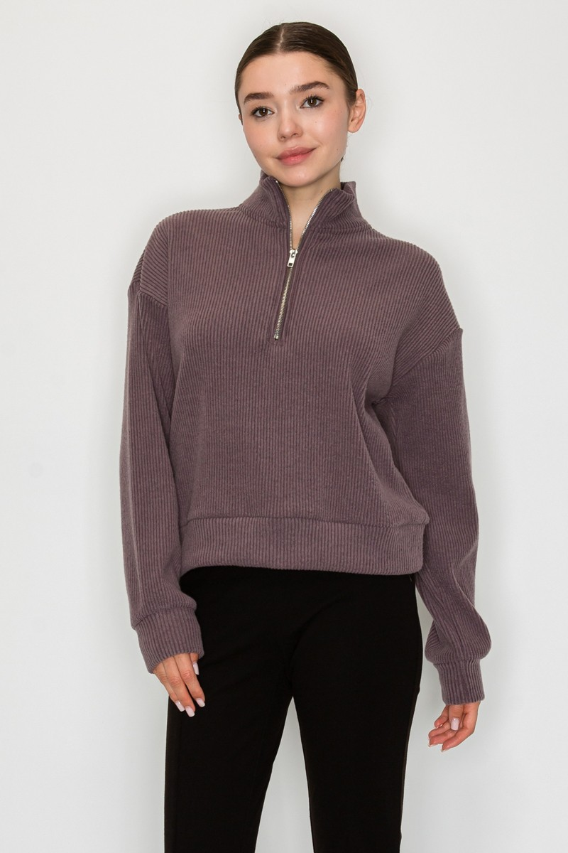 Sweater - Pullover Zip Up - Chocolate - hotRAGS.com