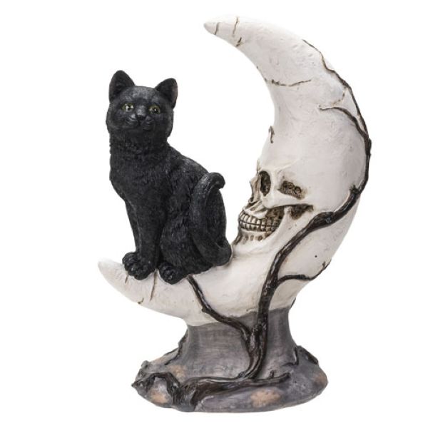 Statue - Black Cat On Moon Skull - hotRAGS.com