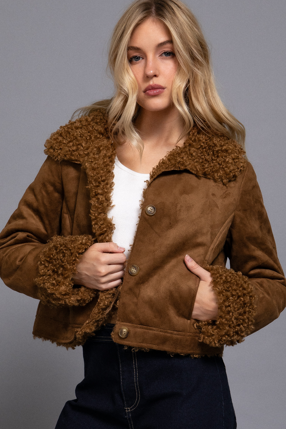 Jacket - Suede Fur Trim - Brown - hotRAGS.com
