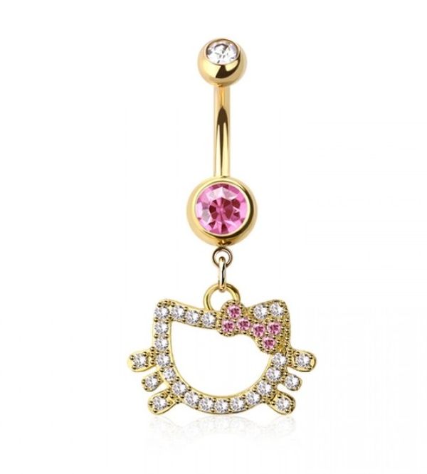 Belly Ring - Hello Kitty Outline - Gold - hotRAGS.com