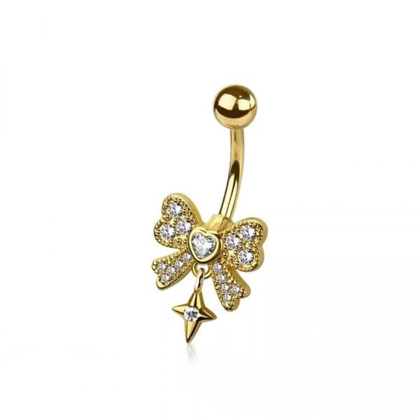 Belly Ring - Bow Heart Star - Gold