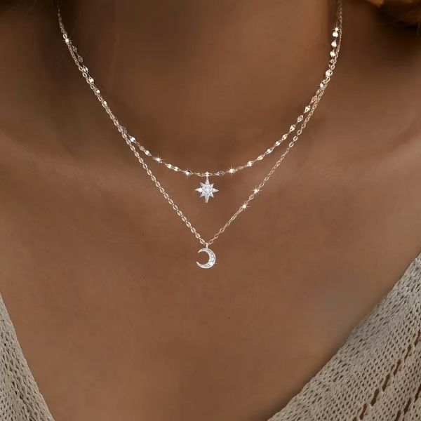 Necklace - Star Mooon Layer - Silver