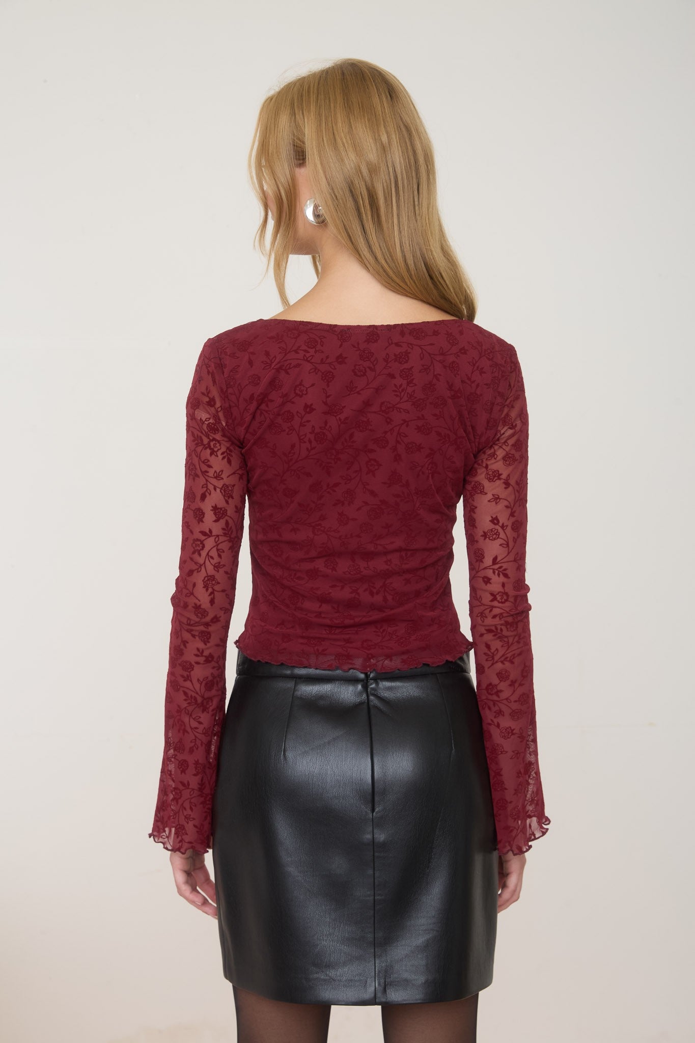 Jr Long Sleeve - Velvet Sheer - Burgundy