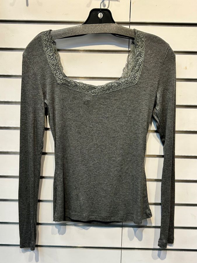 Jr Long Sleeve Top - Lace Neckline - Grey - hotRAGS.com