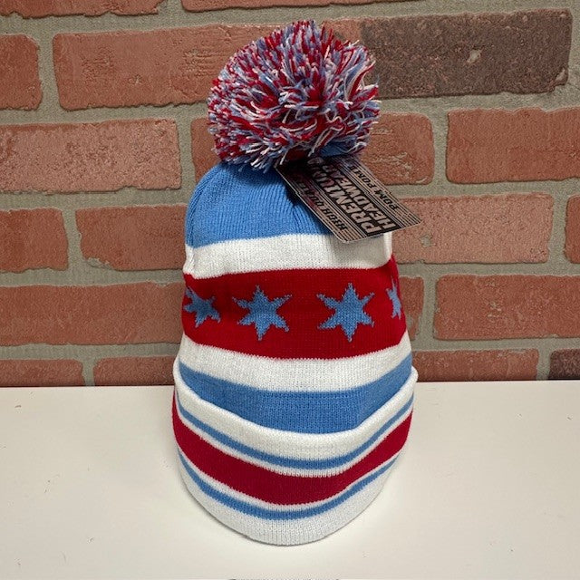 Beanie - Chicago Flag - White