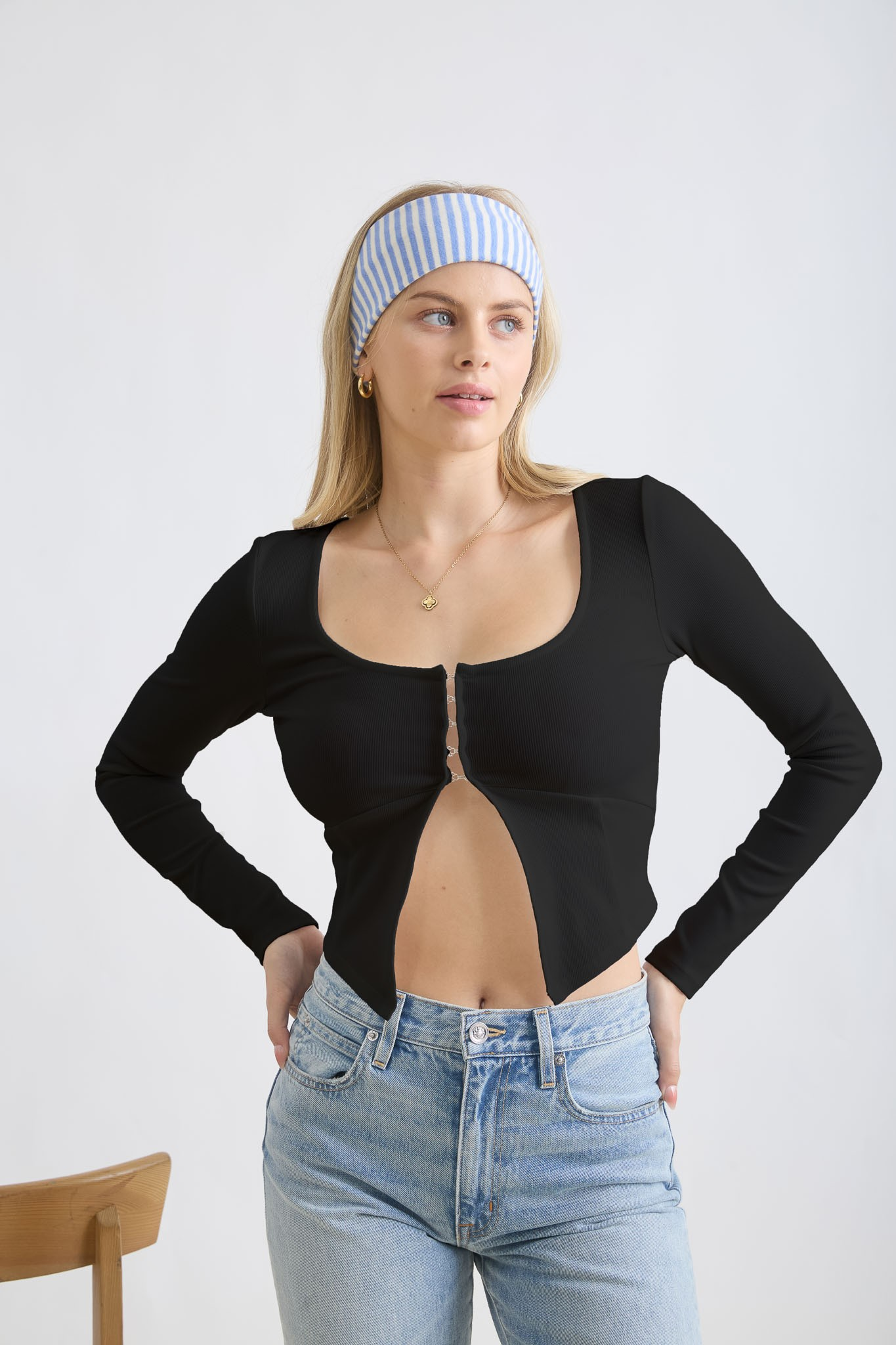 Jr Long Sleeve Top - Front Split - Black - hotRAGS.com