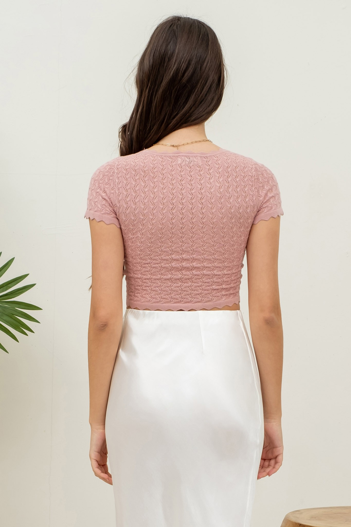 Jr Crop Top - Scallop Hem Eyelet - Pink