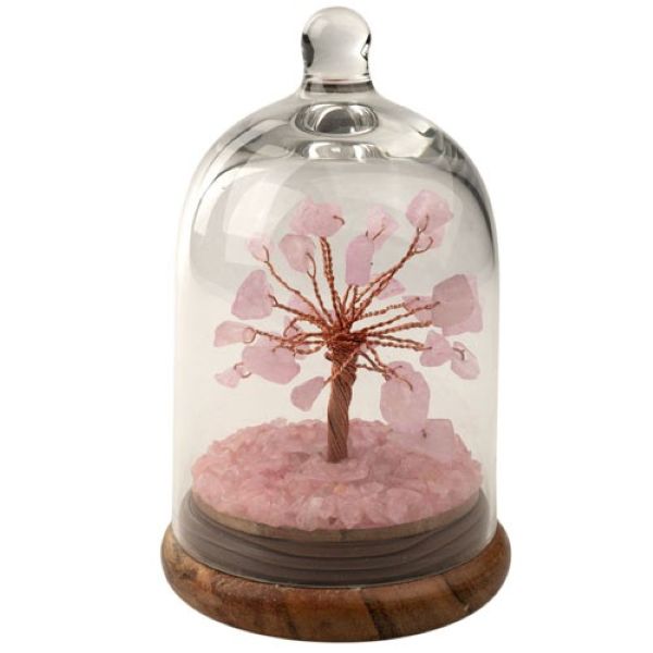 Gemstone Tree In Dome Glass - Rose Quartz