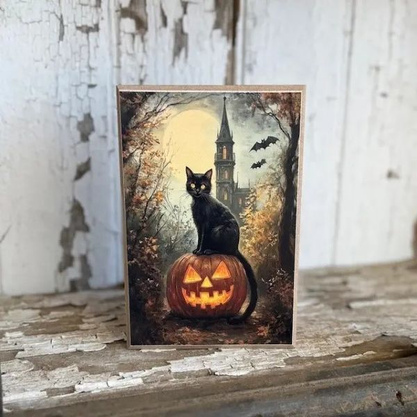 Wall Art - Black Cat Pumpkin - 4x6 - hotRAGS.com