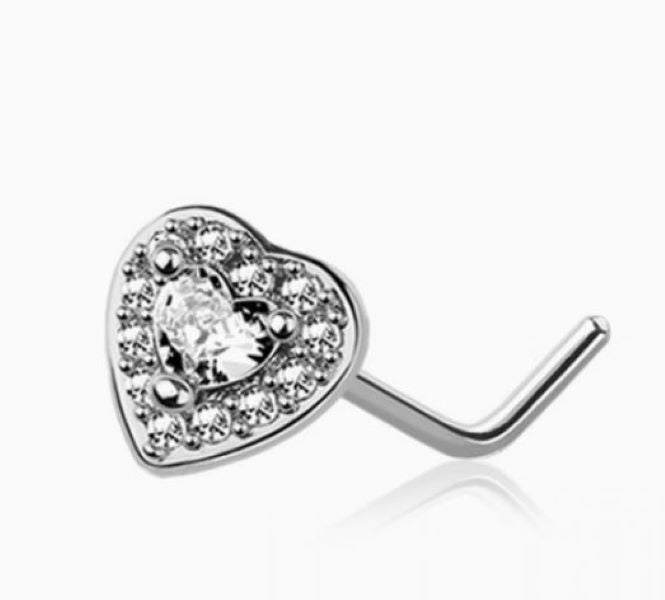 Nose Stud - Heart - Silver