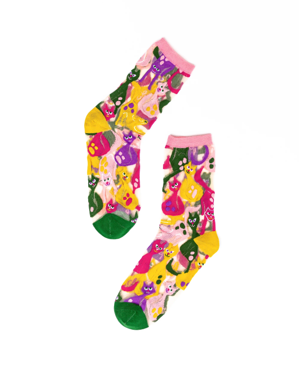 Socks - Sheer Crew Dopamine Cat - hotRAGS.com