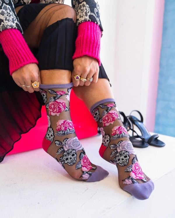 Socks - Sheer Skull Roses Black - hotRAGS.com
