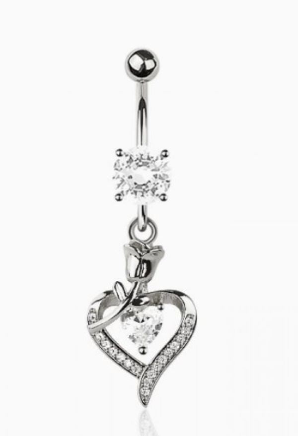 Belly Ring - Heart Flower - Silver