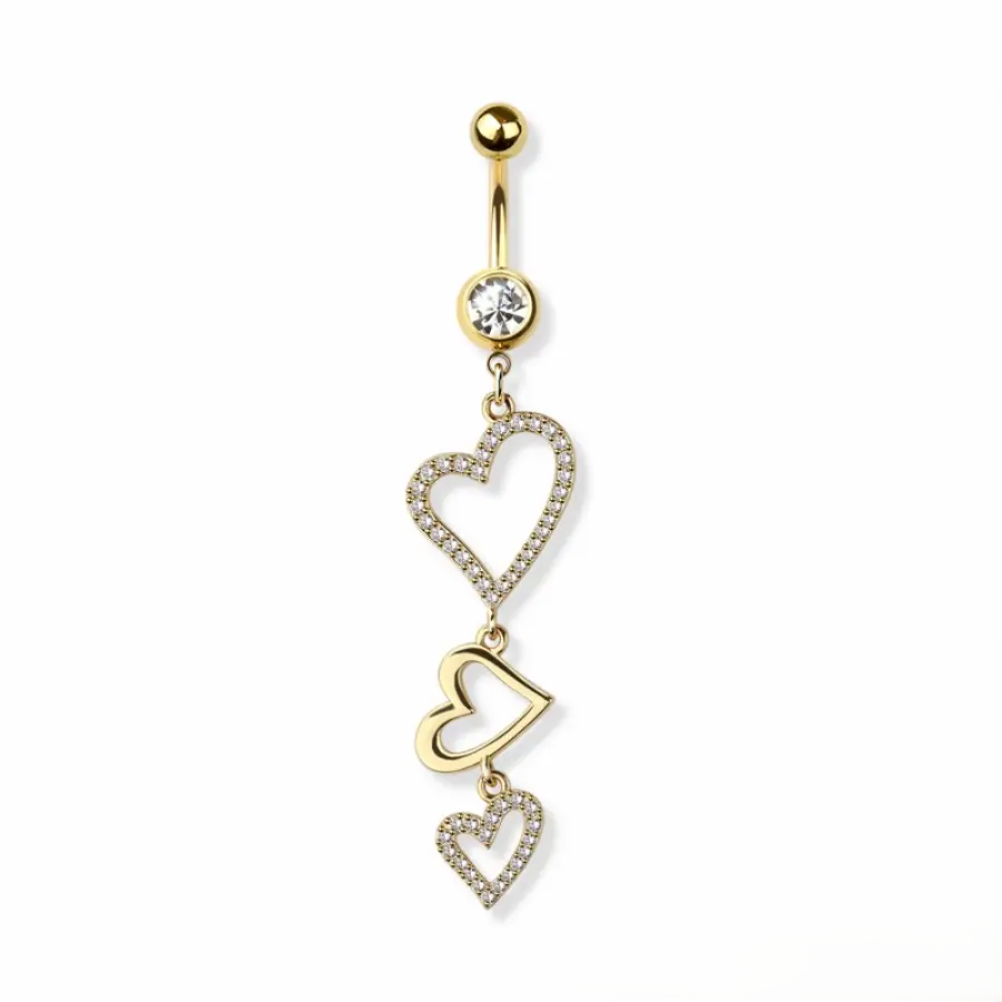 Belly Ring - Heart Triple Steel - Gold