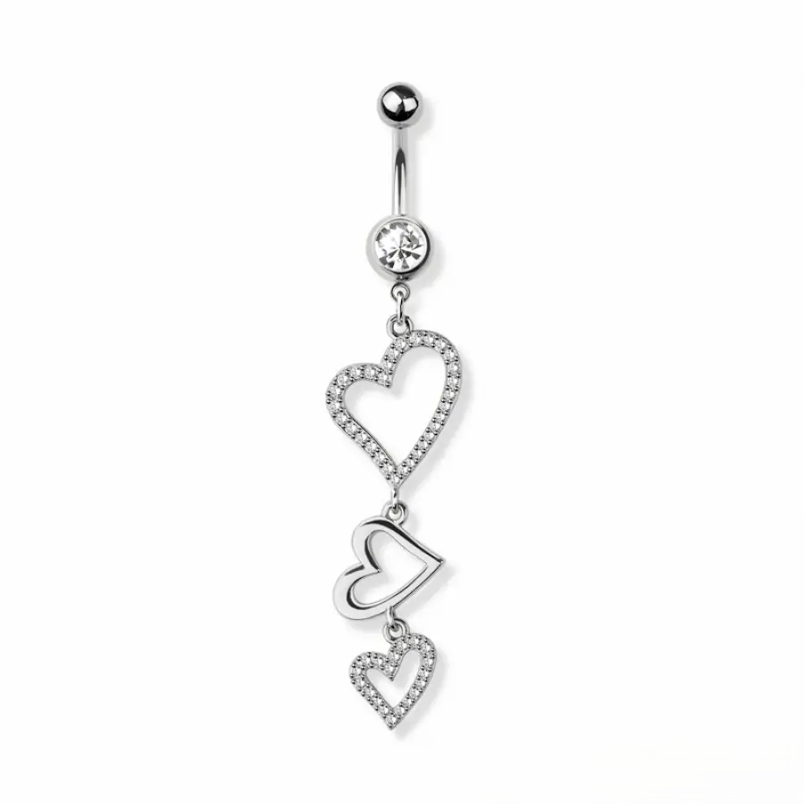 Belly Ring - Heart Triple Steel - Silver