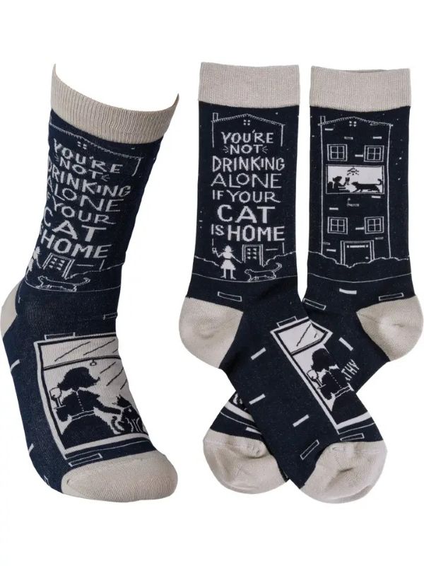Socks - You're Not Drinking Alone If Your Cat Is Home - hotRAGS.com