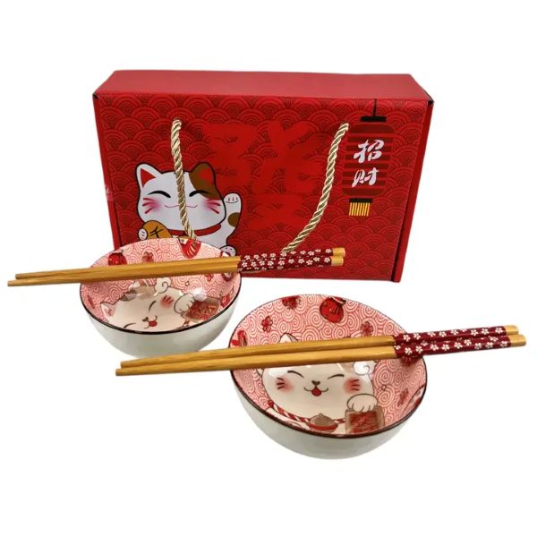 Bowl Set - Rice Maneki Neko Cat - hotRAGS.com