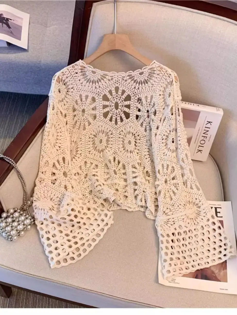 Jr Cardigan - Crochet Boho - Beige - hotRAGS.com