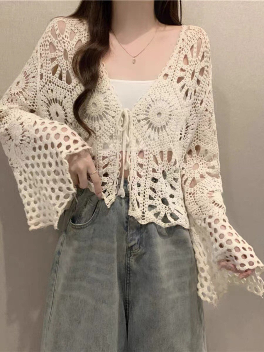 Jr Cardigan - Crochet Boho - Beige - hotRAGS.com