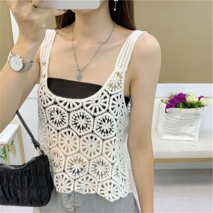Jr Tank Top - Embroidered Crochet - White - hotRAGS.com