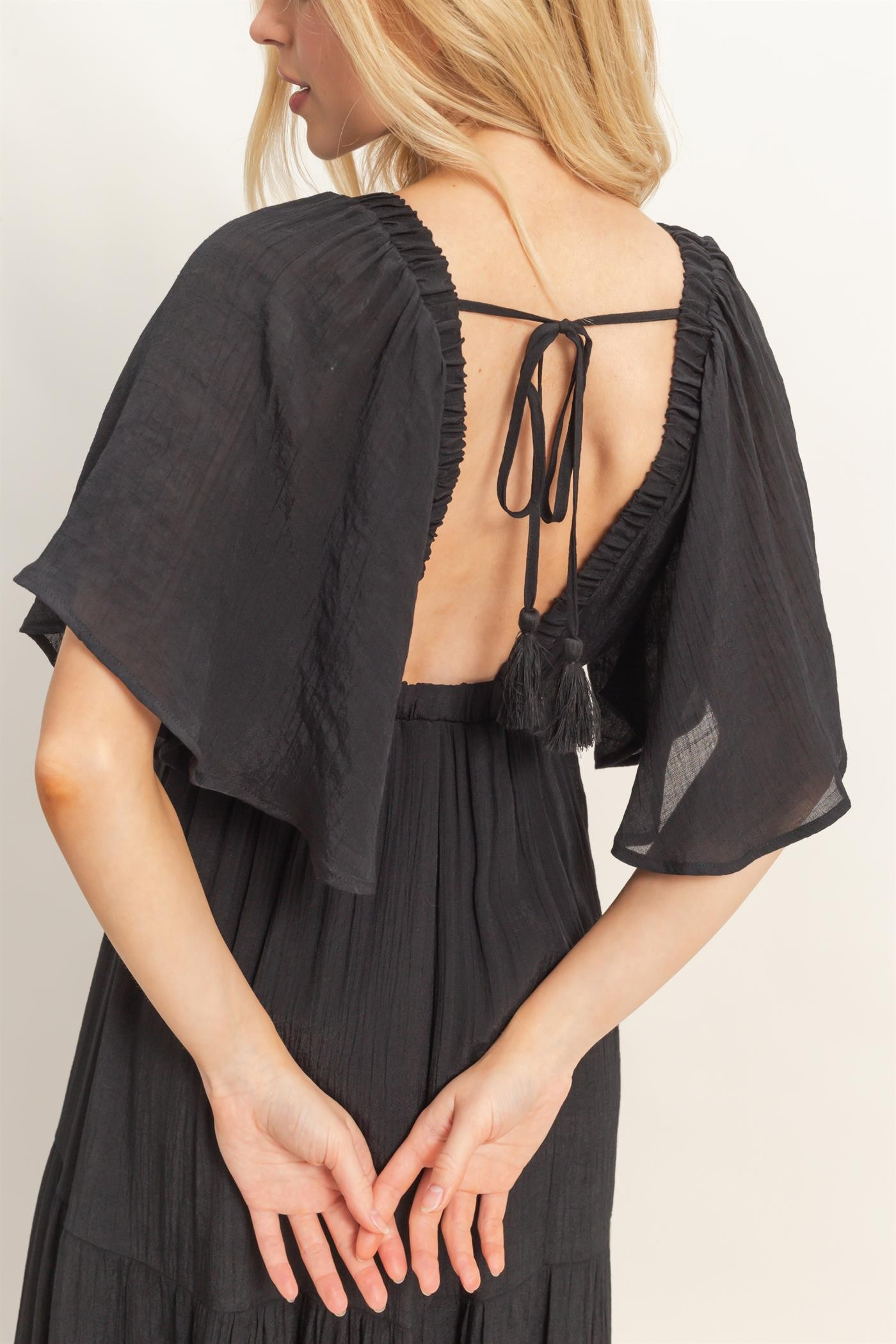 Dress - Maxi Flutter Sleeve - Black - hotRAGS.com