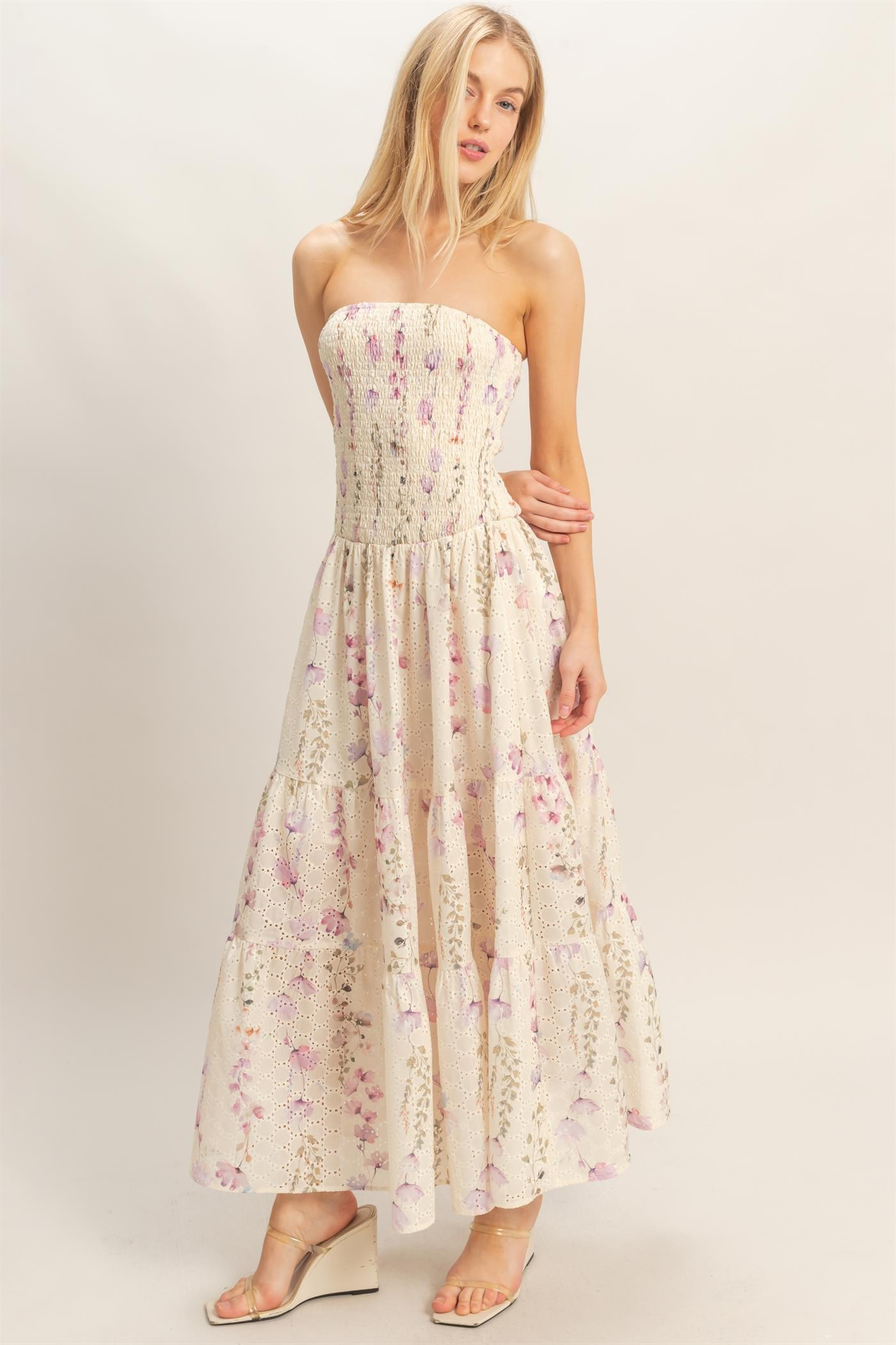 HYFVE Strapless Smocked Floral Dress in Yellow | Womens