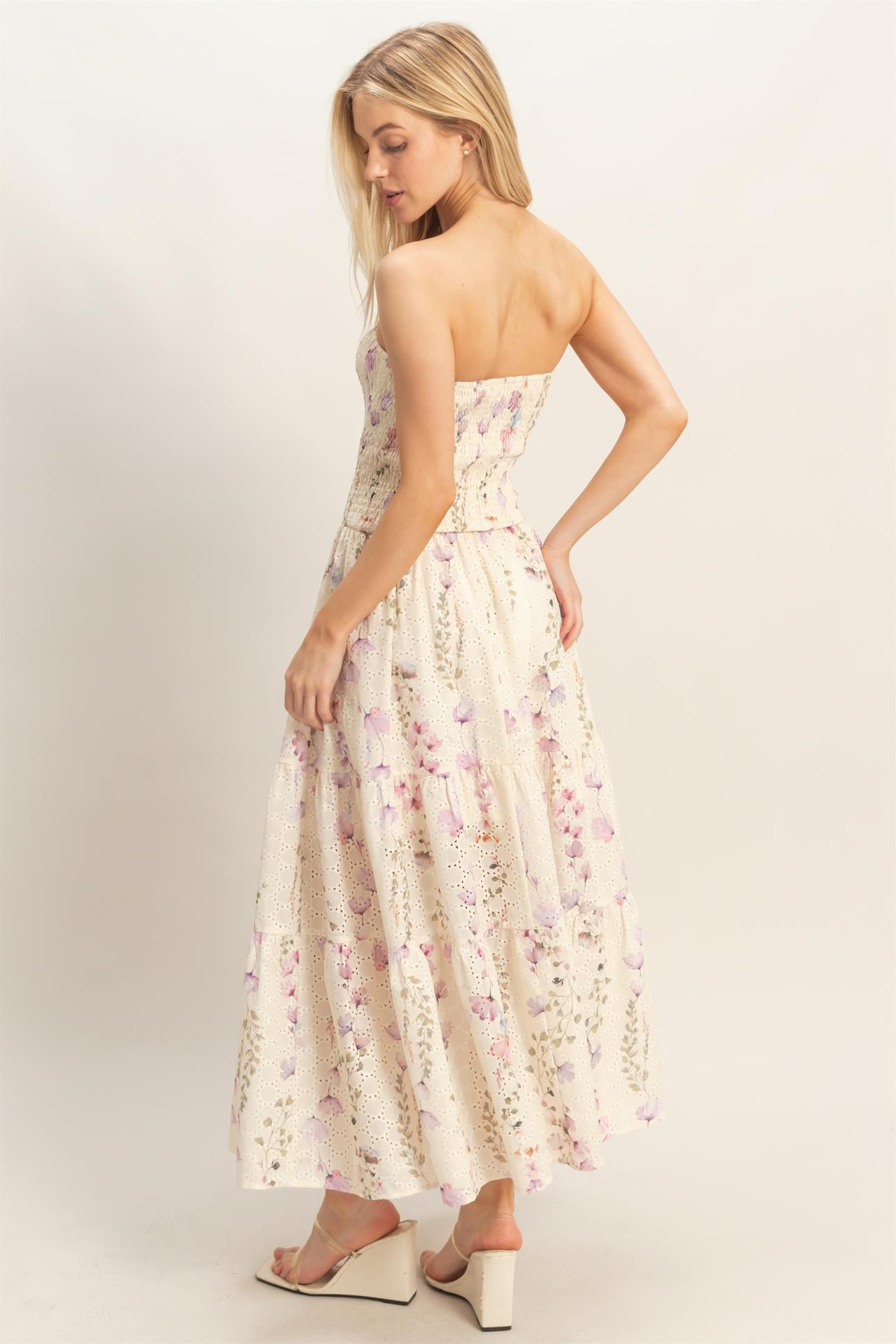 Dress - Midi Strapless Smocked - Yellow - hotRAGS.com