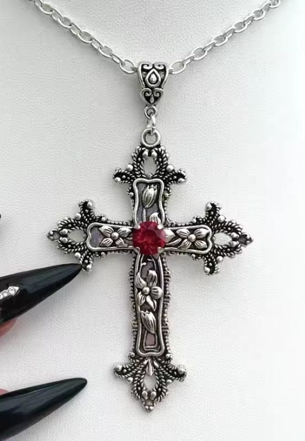Necklace - Cross With Red Stone - hotRAGS.com