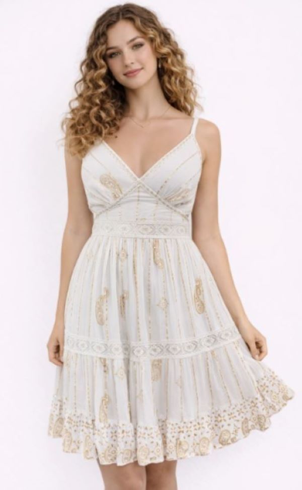 Dress - Mini Boho - White - LG/XL Dress - Mini Boho - White - LG/XL