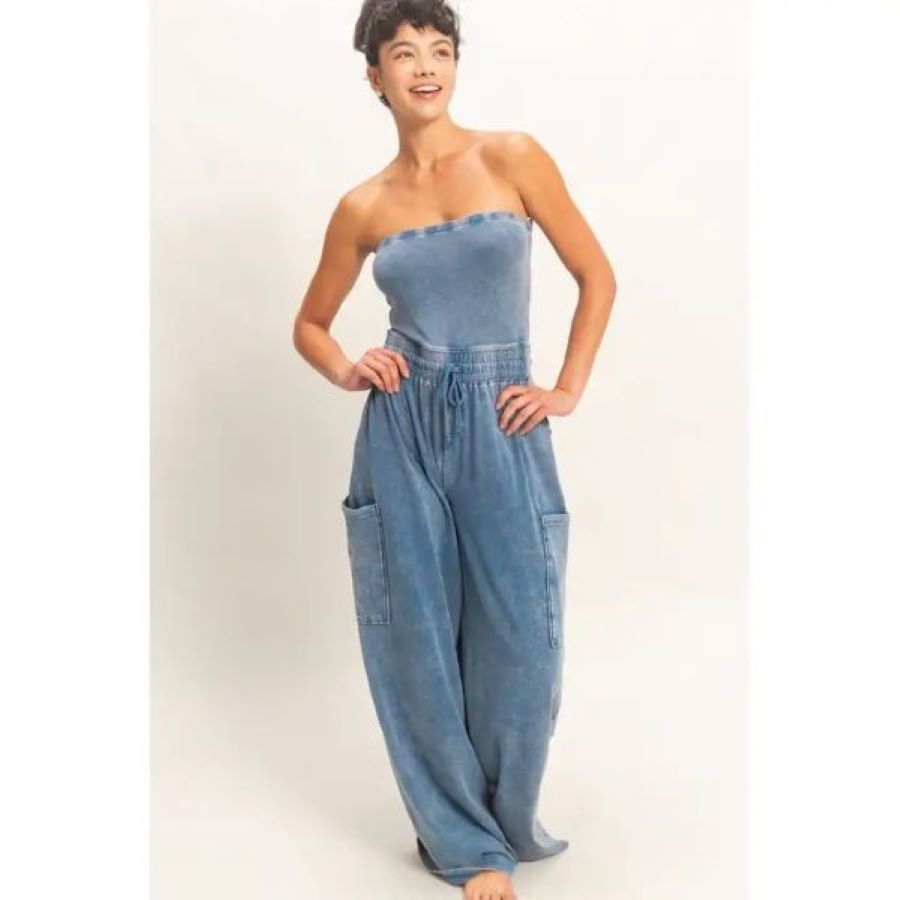 JUMPSUIT - STRAPLESS WIDE LEG - Navy - hotRAGS.com