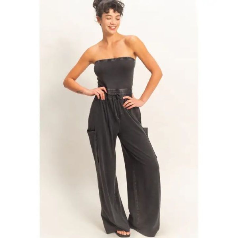 Jumpsuit - Strapless Wide Leg - Black - hotRAGS.com