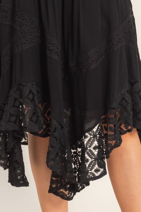 SKIRT - SMOCKED WAIST LACE HEM - Black - hotRAGS.com