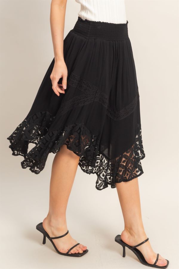 SKIRT - SMOCKED WAIST LACE HEM - Black - hotRAGS.com