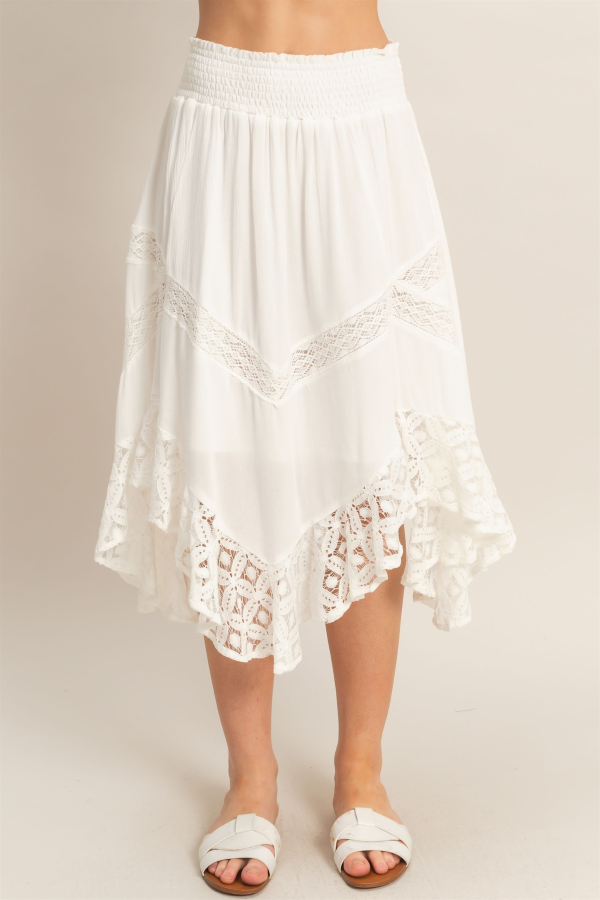 SKIRT - SMOCKED WAIST LACE HEM - White - hotRAGS.com