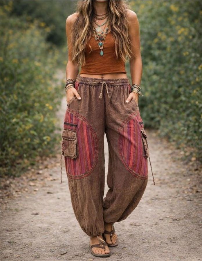 PANT - HAREM PANEL PATCH COTTON - Brown
