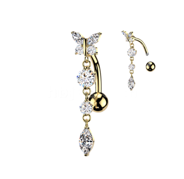 BELLY RING - BUTTERFLY TOP DOWN - Gold