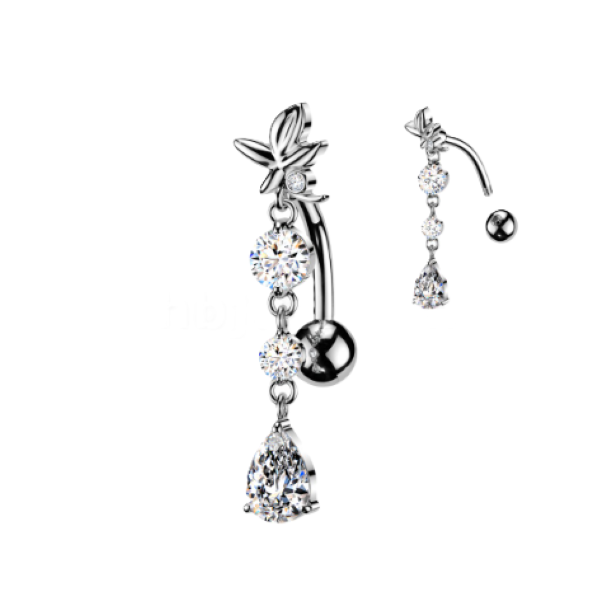 BELLY RING - FLOWER TOP DOWN - Silver