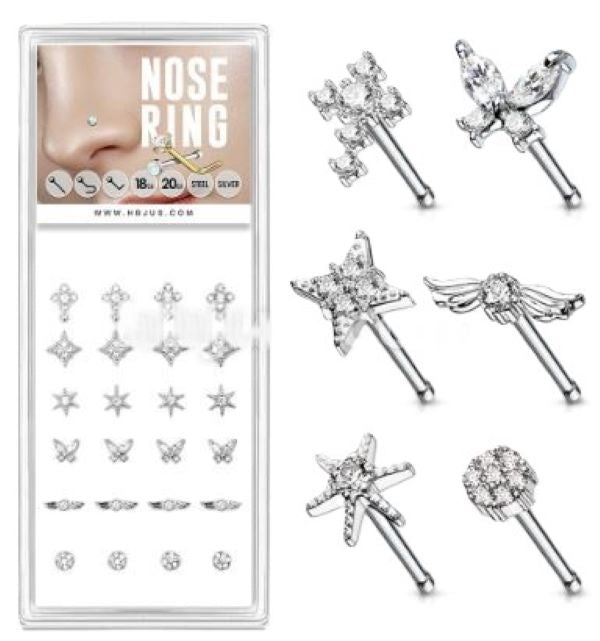 NOSE - BONE FANCY CZ - Silver 1