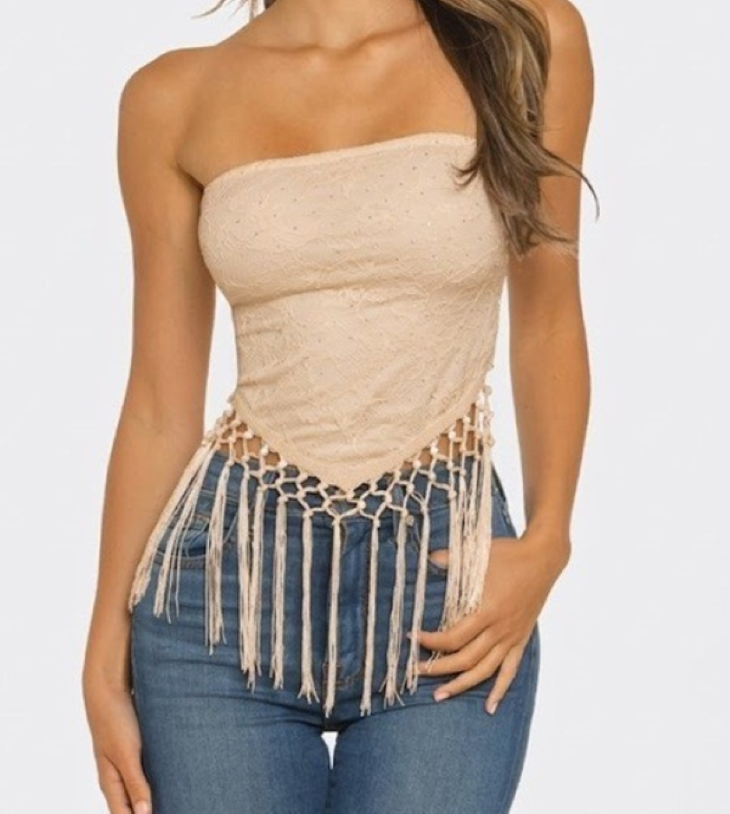 JR TUBE TOP - LACE BANDANA - Taupe