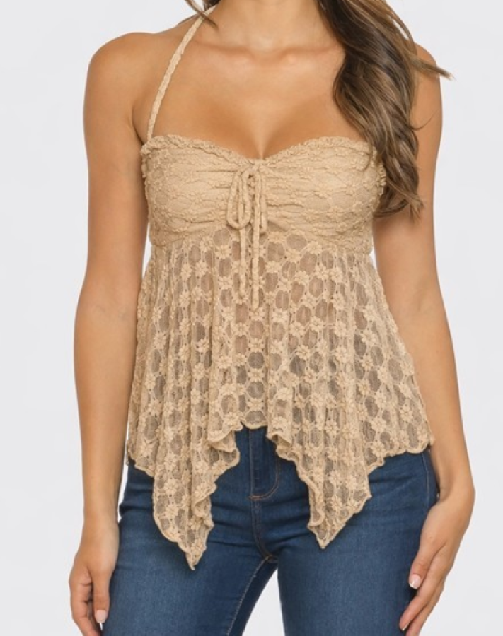 JR HALTER LACE Top- MOCHA