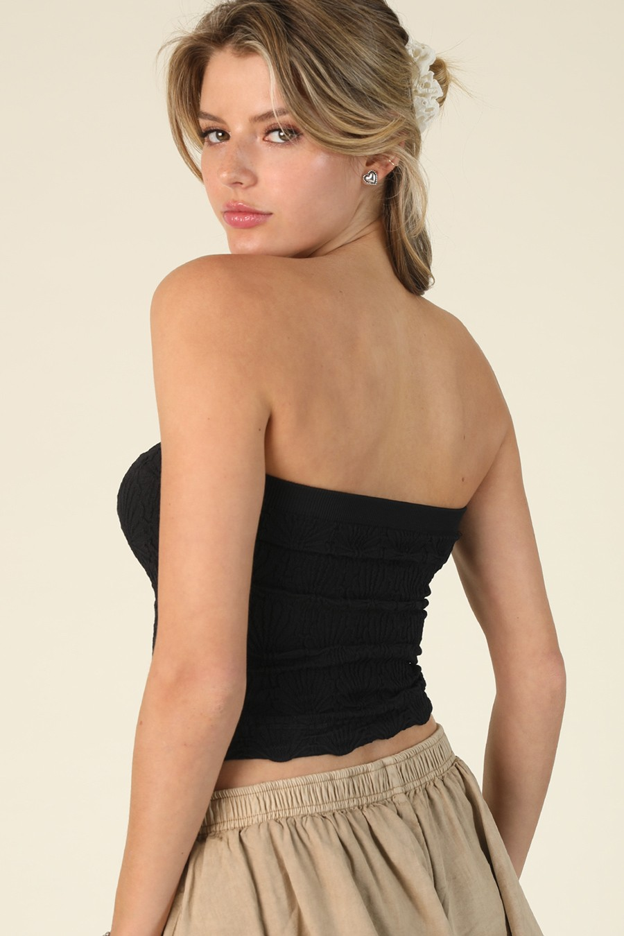 JR TUBE TOP - LACE TEXTURED - Black