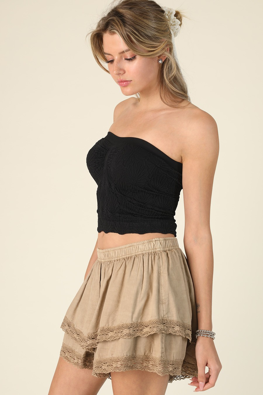 JR TUBE TOP - LACE TEXTURED - Black
