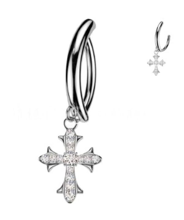 BELLY RING - HINGED CROSS - Silver