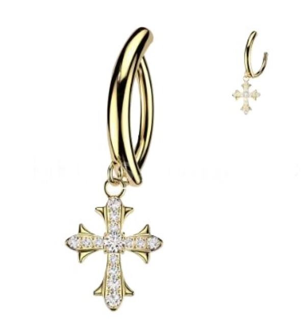 BELLY RING - HINGED CROSS - GOLD