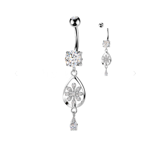 BELLY RING - FLOWER DOUBLE CZ - Silver